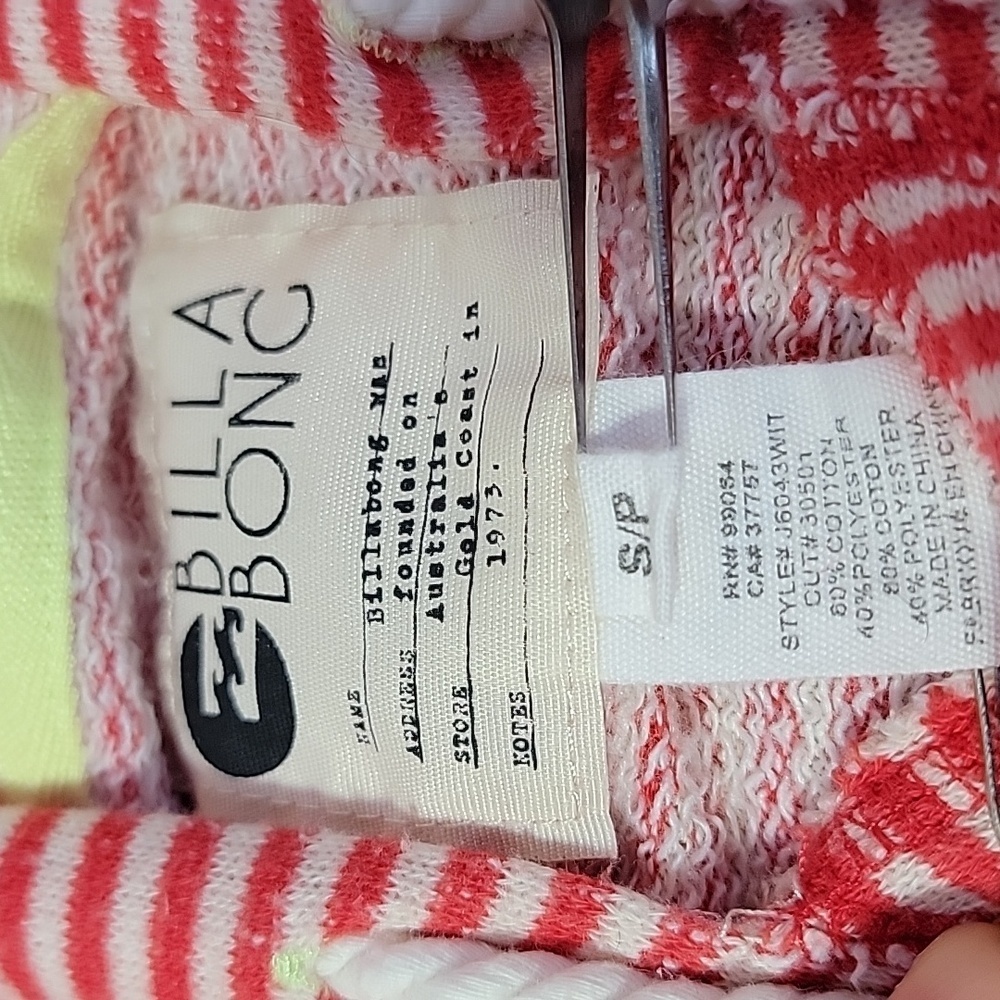 Billabong Red & Cream Striped Hoodie Size Small EUC - Picture 3 of 7